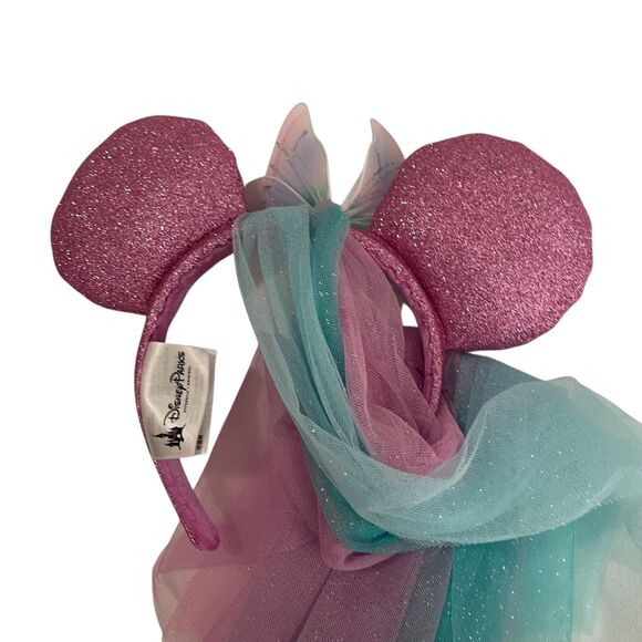 Disney Parks Fairy Wings Ear Headband Sparkle Pink Blue Veil - Picture 4 of 4